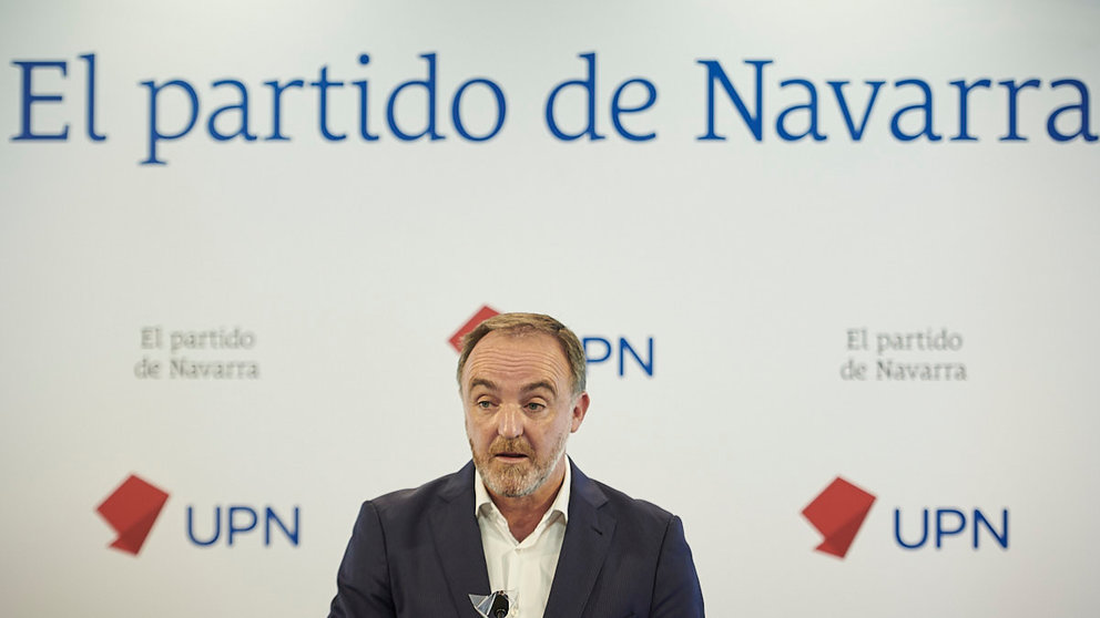 Ll presidente de UPN y portavoz de Navarra Suma, Javier Esparza, realiza un balance de los dos años del actual Gobierno de Navarra. PABLO LASAOSA