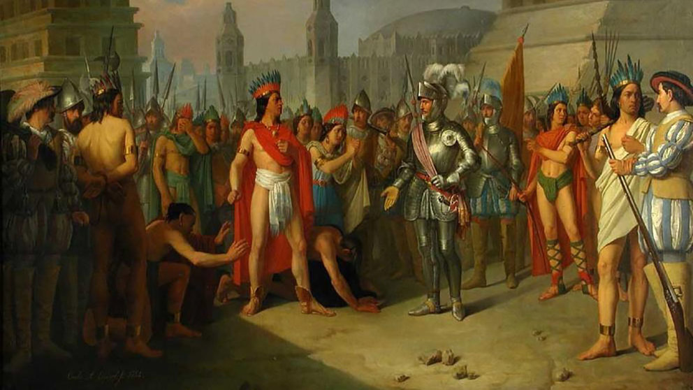 Hernán Cortés y Cuauhtémoc en ‘Prisión de Guatimocín, último emperador de México’, por Carlos Esquivel y Rivas, 1854. Colección Museo Nacional del Prado