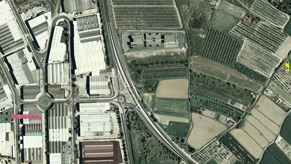 Diseño de la nueva rotonda de San Adrián para conectar la carretera NA-134 Eje del Ebro, el polígono industrial y el casco urbano de la localidad. GOBIERNO DE NAVARRA