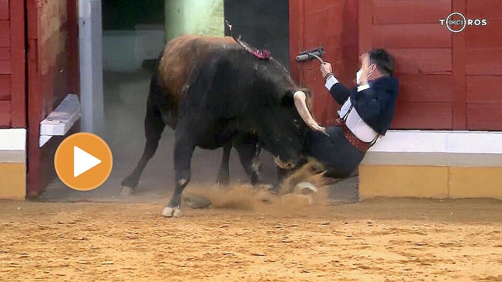 Momento en el que el toro embiste al torilero en la corrida celebrada en Alcalá de Henares.