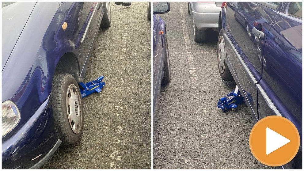 Uno de los coches que ha sufrido el robo del catalizador en el parking de la UPNA.