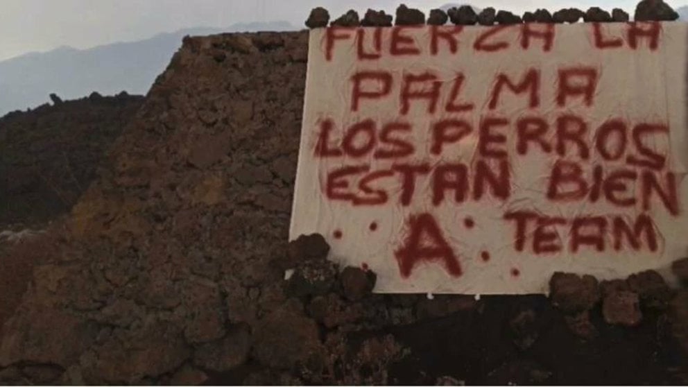 Mensaje que han dejado en el lugar donde se encontraban atrapados cuatro perros en La Palma, tras su rescate.