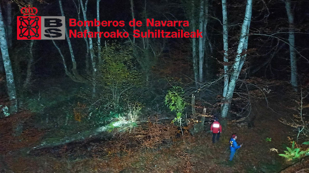 Integrantes del dispositivo de búsqueda de la mujer de 84 años desparecida en Lanz peinan la zona. BOMBEROS DE NAVARRA