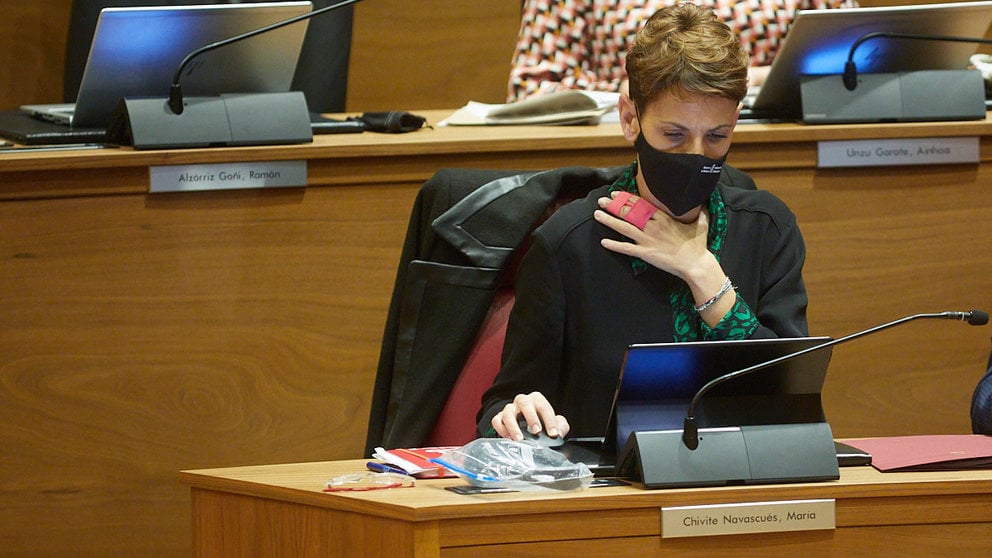 María Chivite (PSN) en el Pleno del Parlamento de Navarra. IÑIGO ALZUGARAY