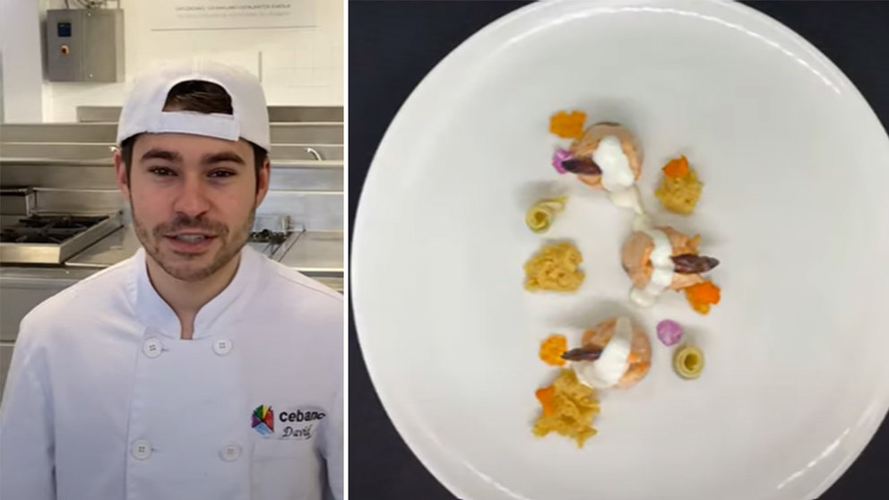 David Rios junto a su plato elaborado para el X Premio Promesas de la alta cocina de la escuela Le Cordon Bleu. CEDIDA