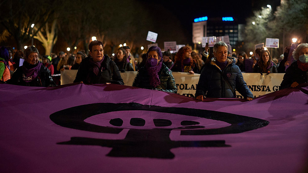 Manifestación en Pamplona durante la celebración del 8 de marzo en el Día Internacional de la Mujer. PABLO LASAOSA