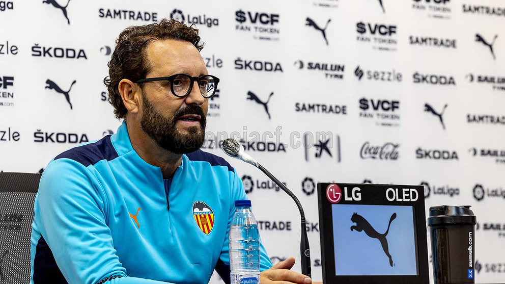 El entrenador José Bordalás en una rueda de prensa en Mestalla. Valenciacf.com