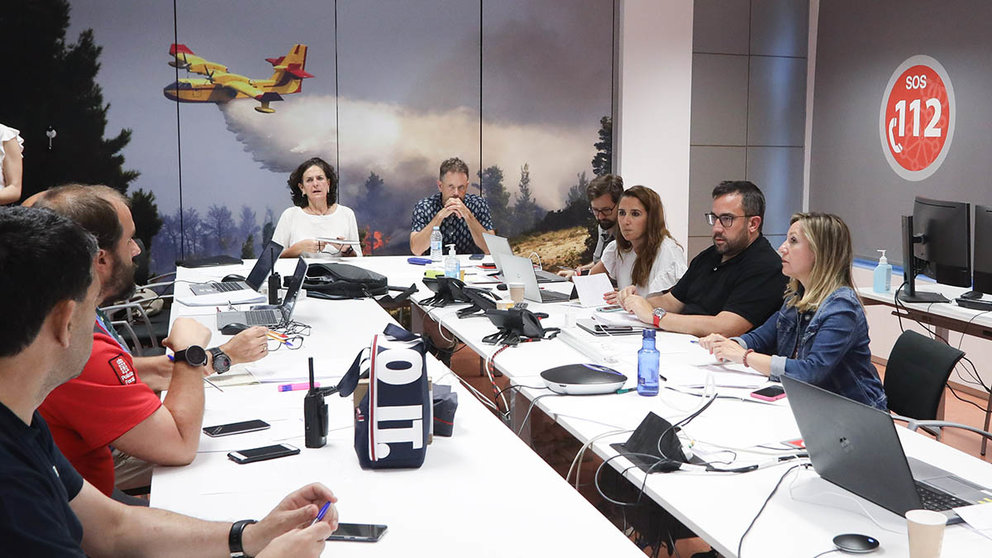 Reunión del Comité Asesor de Emergencias celebrada el domingo ante los incendios que han devorado Navarra. EMERGENCIAS DE NAVARRA