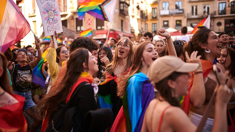 Manifestación con motivo del Día del Orgullo LGTBI+ 2022 en Pamplona. PABLO LASAOSA