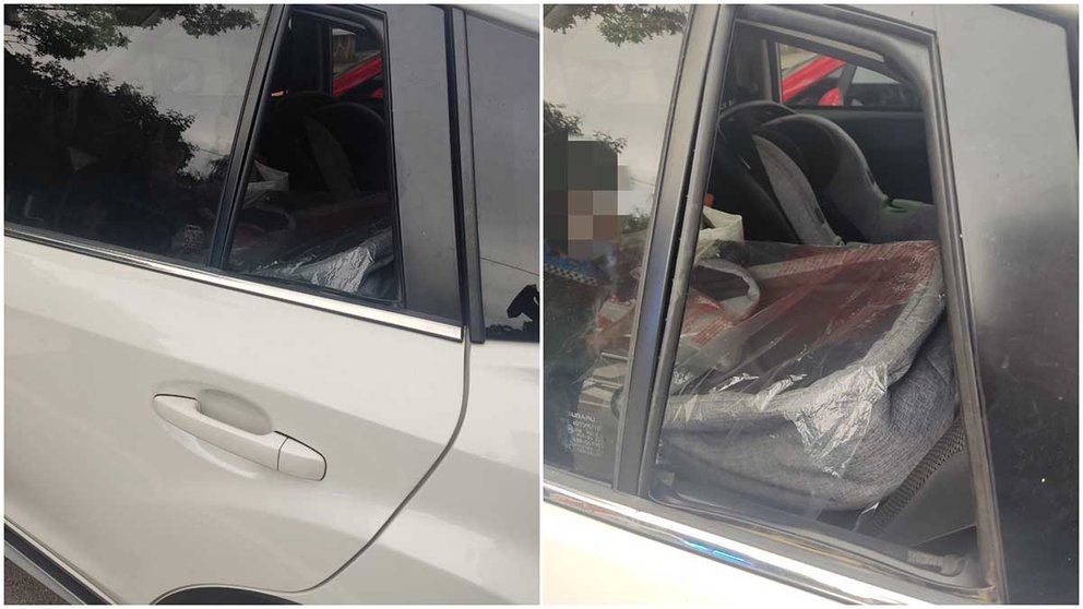 La Policía Municipal de Pamplona ha roto una de las ventanillas del coche para poder acceder al interior del coche y rescatar al niño.