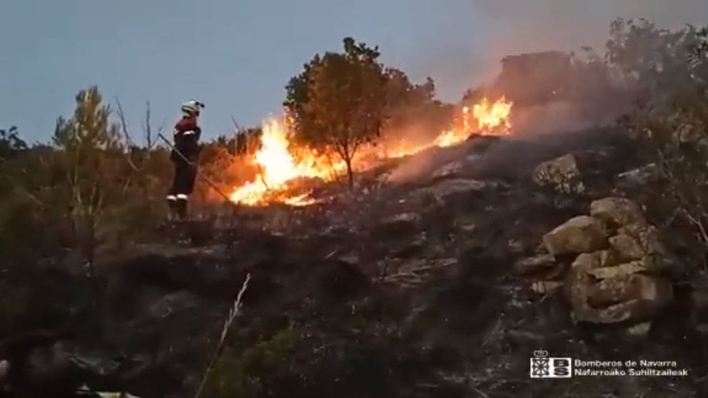 Imagen del incendio de Gallipienzo, uno de los tres declarados en Navarra en las últimas 24 horas. NAVARRA.COM