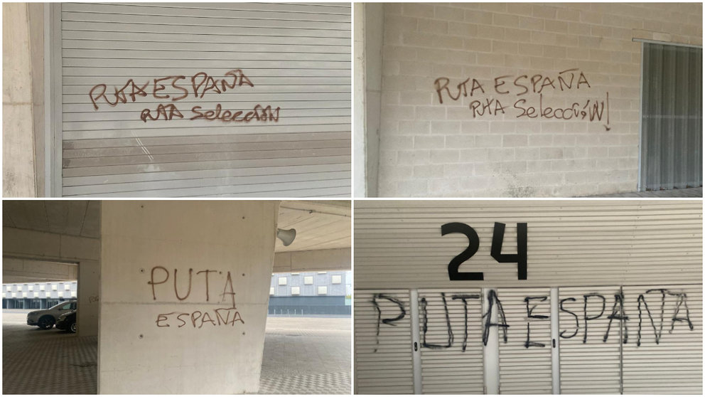 Pintadas ofensivas e insultantes en el estadio El Sadar.
