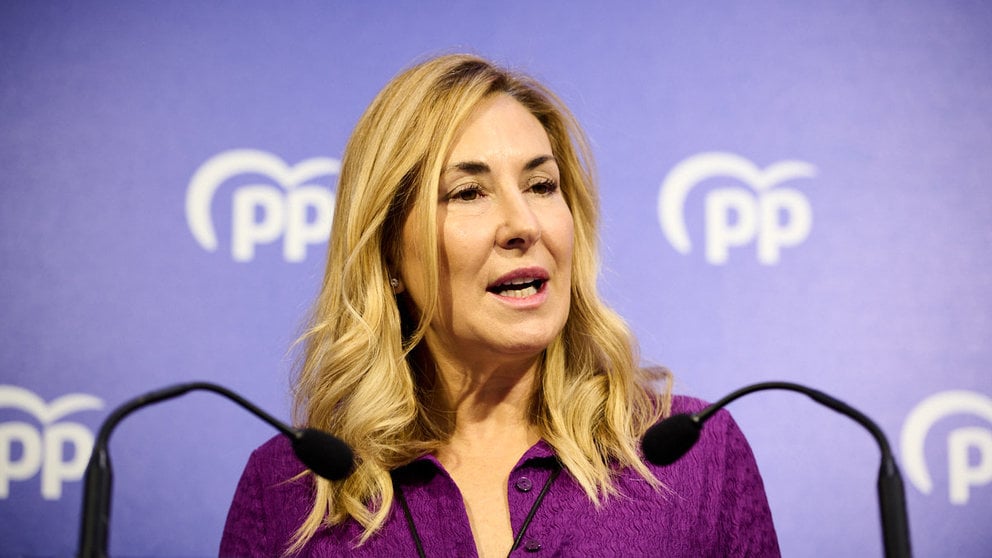 Rueda de prensa de la presidenta del Partido Popular de Navarra, Ana Beltrán, para tratar temas de la actualidad política. PABLO LASAOSA