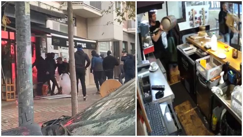 Ultras del Barcelona atacan un bar de Indar Gorri en Pamplona.