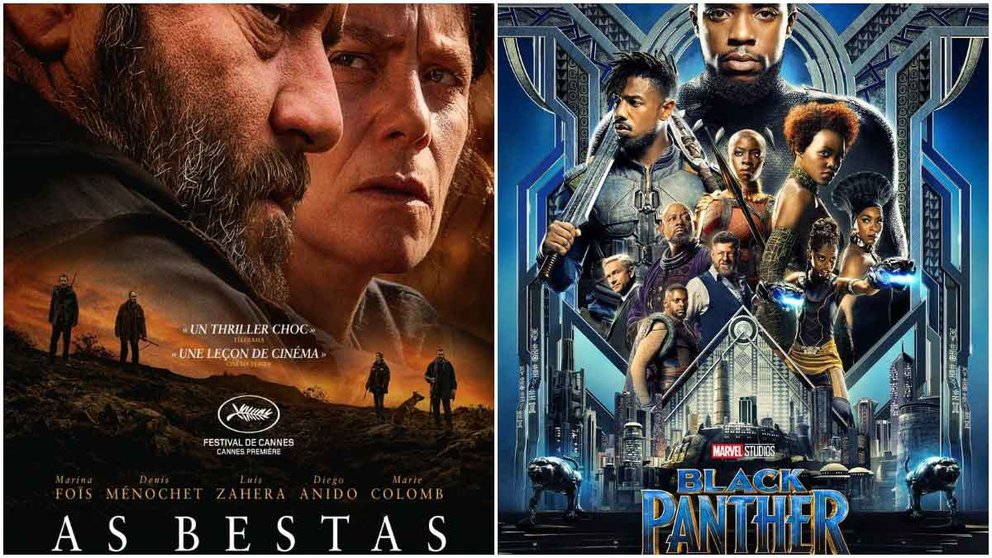 Carteles promocionales de las películas As Bestas y Black Panther.