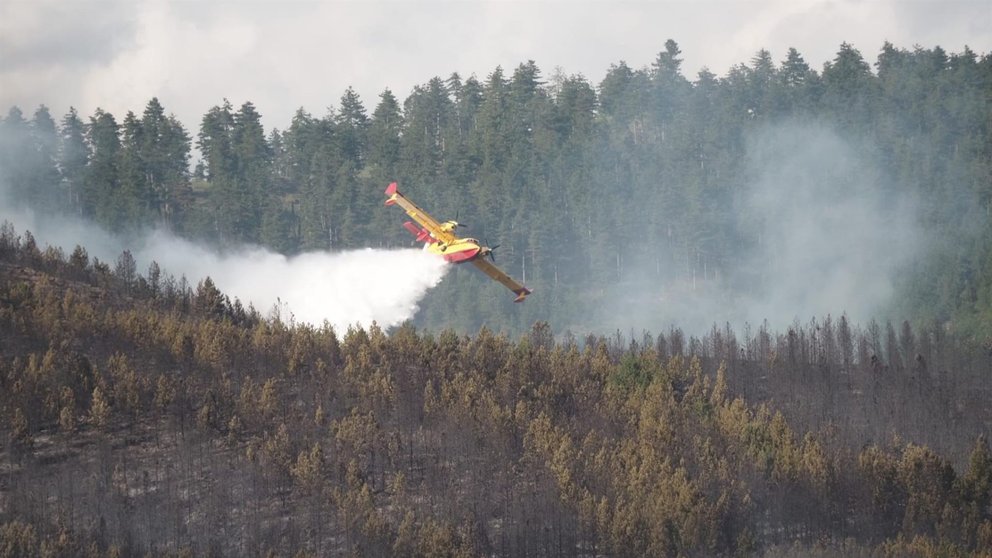 Imagen de las labores de extinción del incendio declarado en Olloki - EDUARDO SANZ - EUROPA PRESS