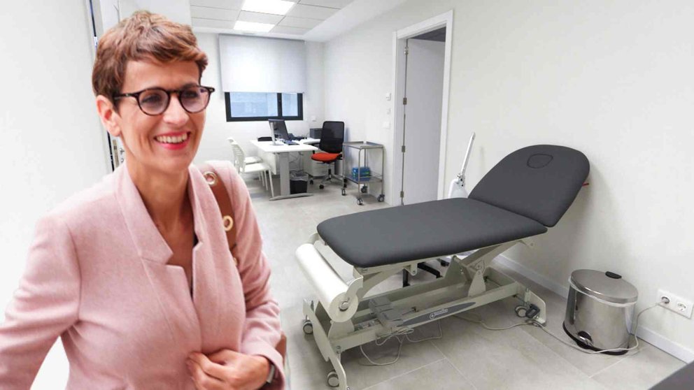 Fotomontaje de María Chivite en una consulta vacía de un médico.