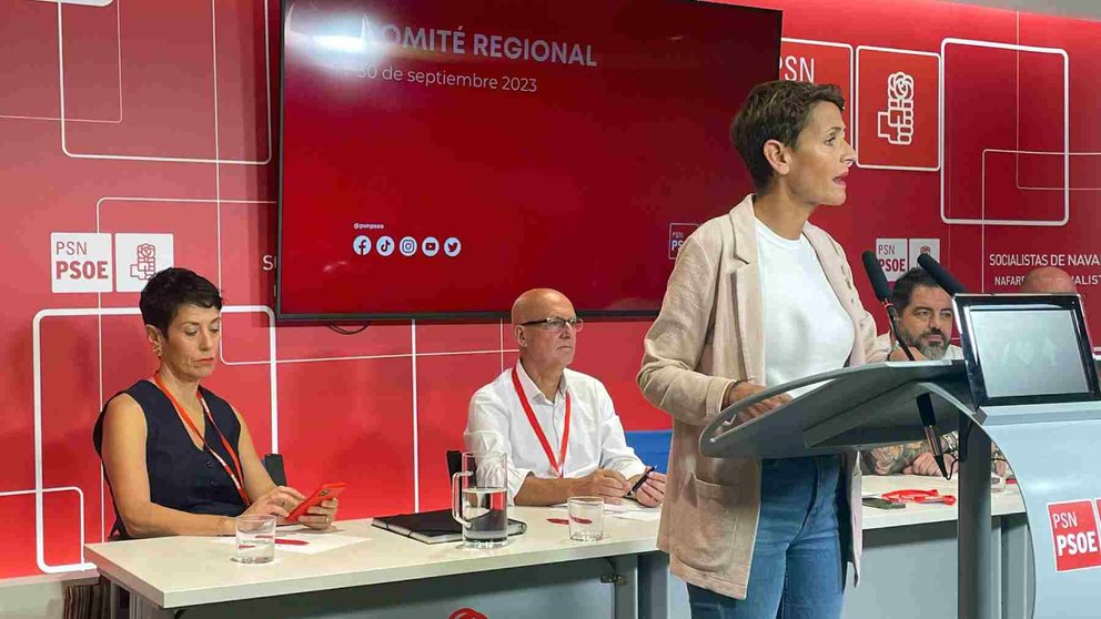 La secretaria general del PSN, María Chivite se dirige al Comité Regional de su partido. PSN