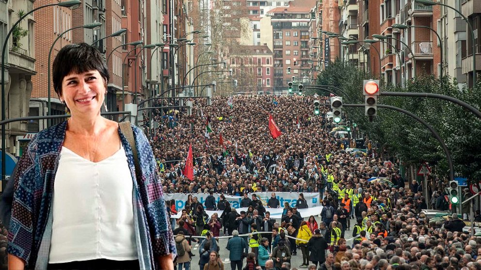 Fotomontaje de Laura Aznal sobre una fotografía de la manifestación en Bilbao por los presos etarras. NAVARRA.COM / EFE