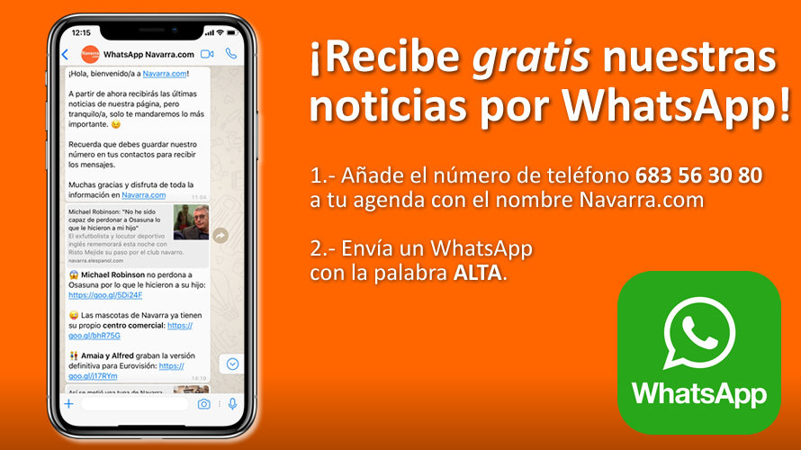 Recibe gratis en tu móvil toda la información y las noticias de última hora de Navarra en tu WhastApp