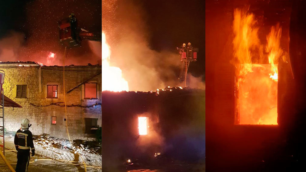 'Podría haber una persona en su interior': los bomberos trabajan en un grave incendio de una vivienda de Artaiz